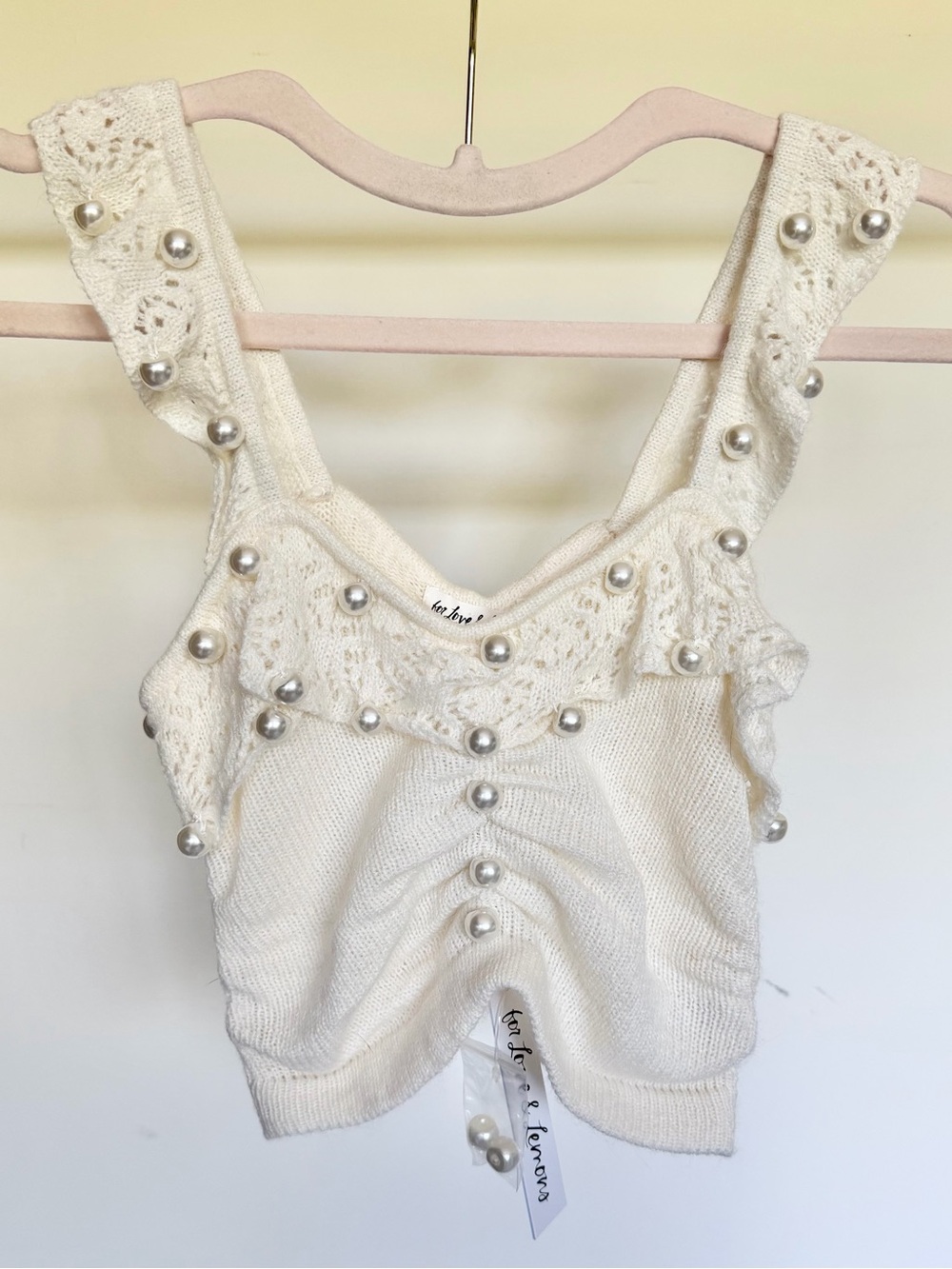 knit pearl beaded crop tank top